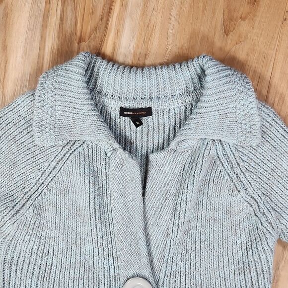 ☔️🔸️BCBGMaxAzria Blue Variegated Alpaca Single Button Cardigan Sweater Large - Picture 5 of 12